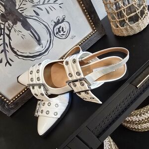 Steve Madden Graya White Patent Leather Studded Pointed Toe Slingback Flats 9